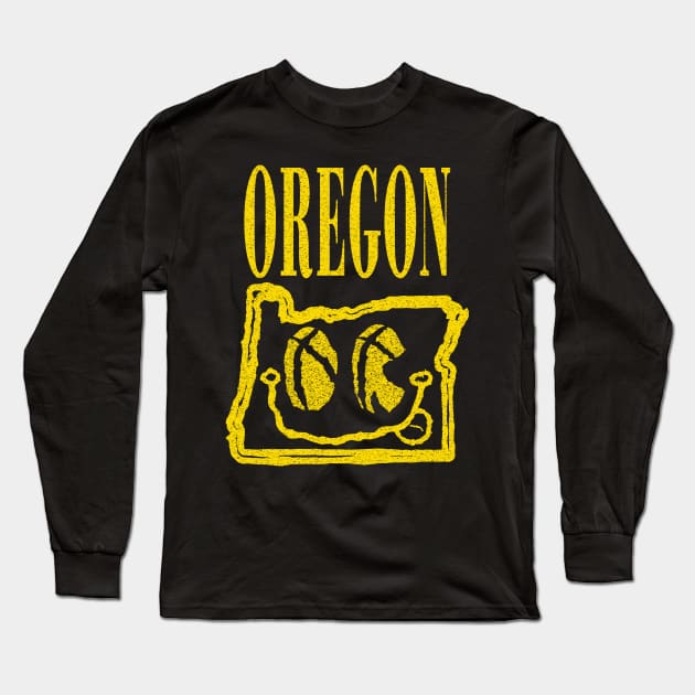 Oregon Grunge Smiling Face Black Background Long Sleeve T-Shirt by pelagio